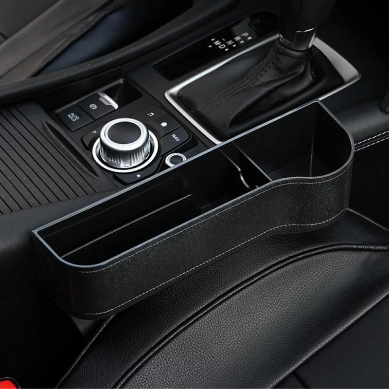 Automaze Tin Car Seat Gap Organizer With Cup Holder, Multifunctional Small Storage Box For Coins, Cards, Cell Phone, Wallets Etc (Driver Side, Black, Cup Carriers) - Image 4
