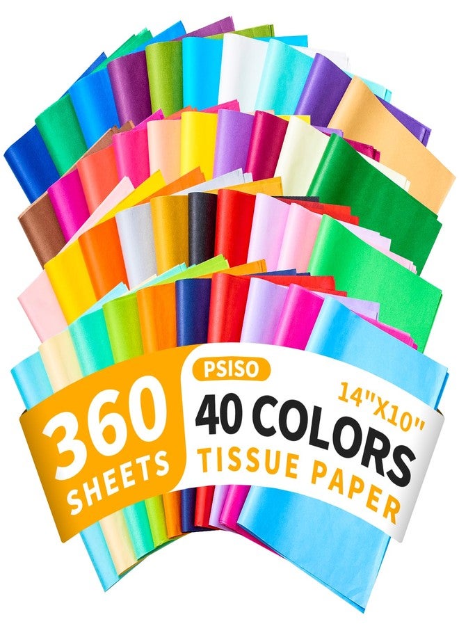 PSISO 360 Sheets Tissue Paper for Gift Bags, 40 Colors 14x10 Inch Bulk Gift Paper for Crafts Packaging Wrapping Supplies Birthday Party Wedding Flower Decorations DIY Art Projects - Image 1