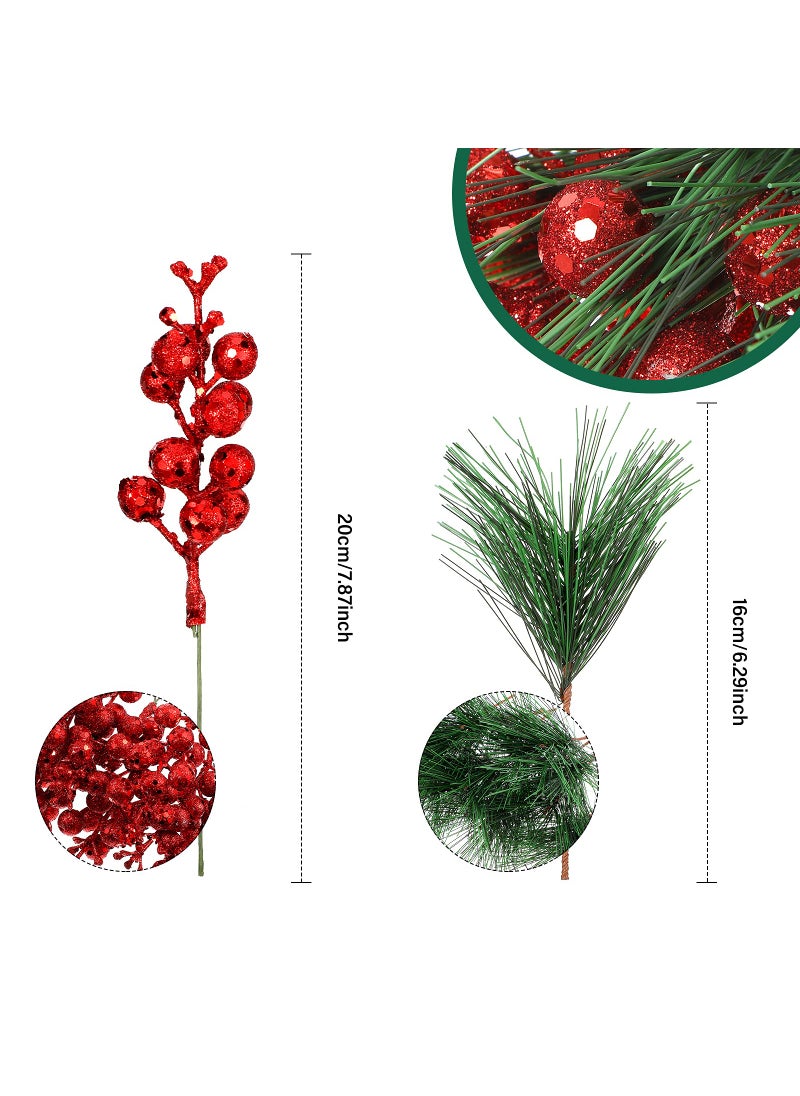 Geosar Geosar 48 Pieces Christmas Artificial Greenery Pine Branches Small Holly Artificial Berries Picks Bulk for Crafts Wreath Decorations Xmas Tree Party Gift for Christmas Holiday Decor (Red)  - Image 2