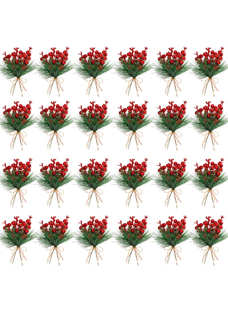 Geosar Geosar 48 Pieces Christmas Artificial Greenery Pine Branches Small Holly Artificial Berries Picks Bulk for Crafts Wreath Decorations Xmas Tree Party Gift for Christmas Holiday Decor (Red)  - Image 1