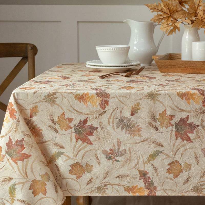 Benson Mills Autumn Jacquard Printed Fabric Tablecloth for Fall Harvest and Thanksgiving Table Cloth Natures Leaves 52 x 70 Rectangular