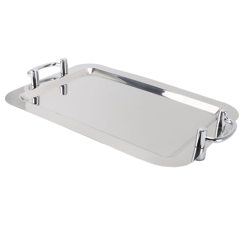 Stainless Steel Platter with Handle Multifunction Portable Metal Serving Tray Dinner Plate for Restaurant Hotel Buffet Rectangle Shape with Silver Handle, 47.5cm - Image 3
