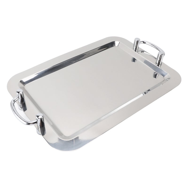 Stainless Steel Platter with Handle Multifunction Portable Metal Serving Tray Dinner Plate for Restaurant Hotel Buffet Rectangle Shape with Silver Handle, 47.5cm - Image 5