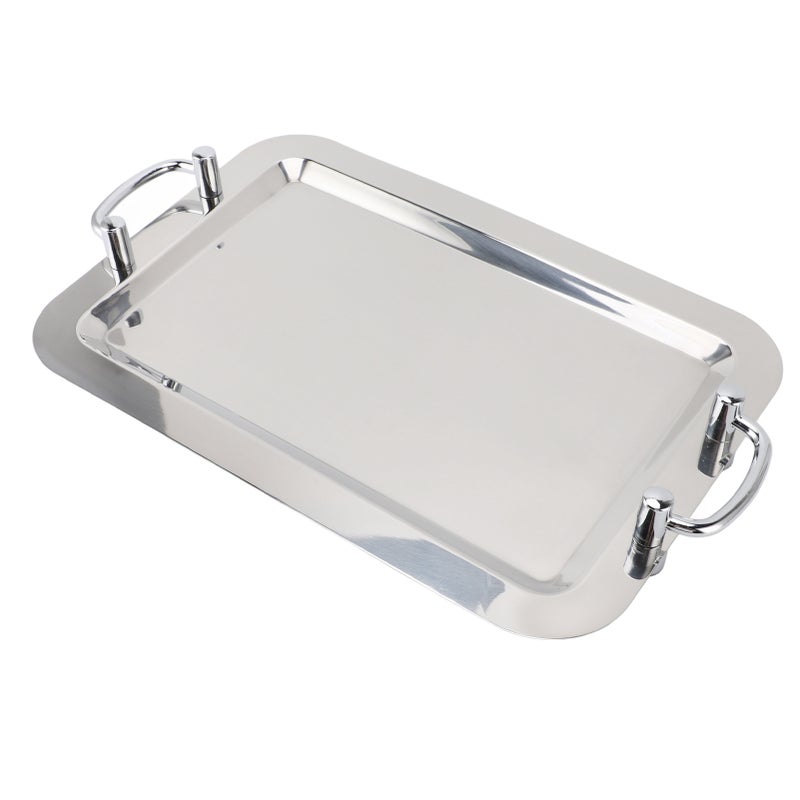 Stainless Steel Platter with Handle Multifunction Portable Metal Serving Tray Dinner Plate for Restaurant Hotel Buffet Rectangle Shape with Silver Handle, 47.5cm - Image 4