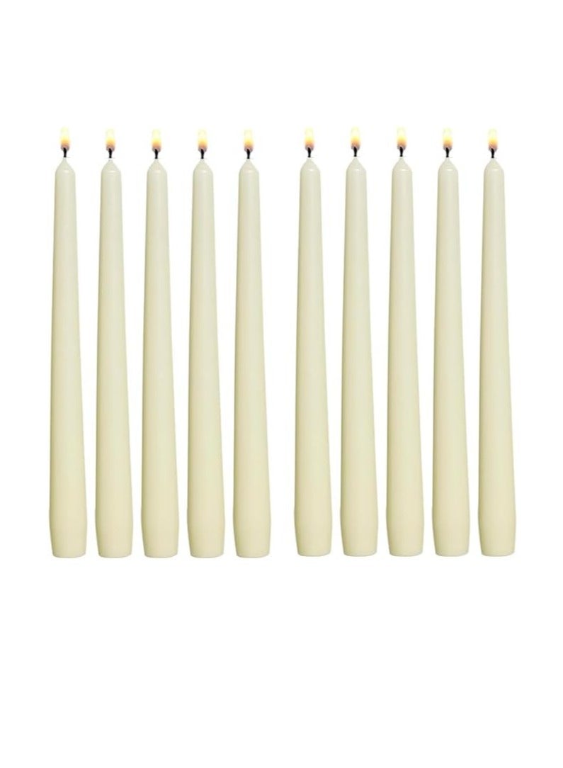 Tall Unscented Tapered Candles Long dripless taper candls for dinner candle Light Set of 10 candlesticks, White Color