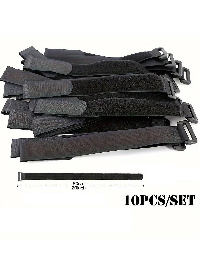 Loquat Reusable Ties And Organizers, Large 50cm Microfiber Straps, Durable Loop Ties With Adjustable Buckle For Organizing Work And Home Essentials. 50x2cm - Pack Of 10 Black. - Image 2