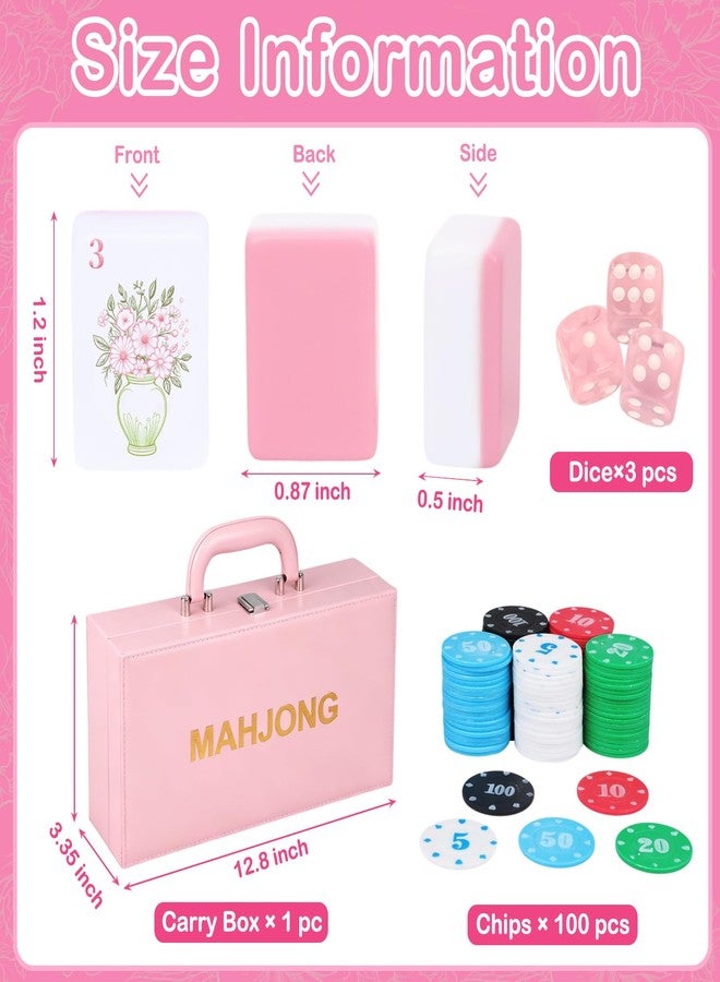 Entallor 171 American Mahjong Tile Game Set, 162 Mini 1.2" Travel Size Engraved Melamine Pink Mahjong with Travel Case, 5 Rolls Chips (100 Chips), 3 Dice for Adults, Family Game Night, Mahjong Gifts - Image 5