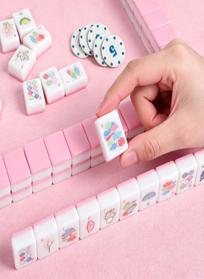 Entallor 171 American Mahjong Tile Game Set, 162 Mini 1.2" Travel Size Engraved Melamine Pink Mahjong with Travel Case, 5 Rolls Chips (100 Chips), 3 Dice for Adults, Family Game Night, Mahjong Gifts - Image 3