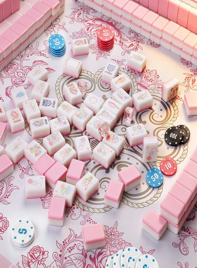 Entallor 171 American Mahjong Tile Game Set, 162 Mini 1.2" Travel Size Engraved Melamine Pink Mahjong with Travel Case, 5 Rolls Chips (100 Chips), 3 Dice for Adults, Family Game Night, Mahjong Gifts - Image 2
