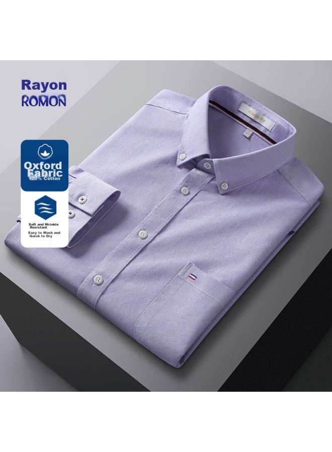 ROMON Romon Pure Cotton Oxford Yarn Long-sleeve Shirt For Men, Spring And Autumn, Middle-aged And Young, Fashionable Professional Work Uniform Shirt, 1085 Purple, Size 40  - Image 1