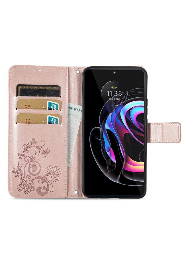 إيروريكس جراب لهاتف Motorola Edge 20 Pro، جراب جلدي منقوش بأربع أوراق لحماية الهاتف المحمول مع حبل وفتحة للبطاقات ومحفظة ووظيفة حامل - Image 3