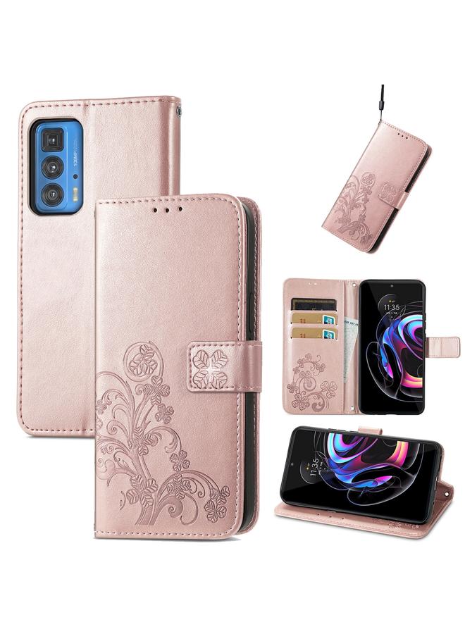 إيروريكس جراب لهاتف Motorola Edge 20 Pro، جراب جلدي منقوش بأربع أوراق لحماية الهاتف المحمول مع حبل وفتحة للبطاقات ومحفظة ووظيفة حامل - Image 1