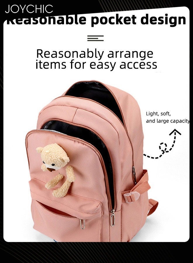 Joychic حقيبة ظهر جميلة للطلاب بنمط سادة، حقيبة ظهر بسيطة وحقيبة كتب كبيرة الحجم مع أحزمة كتف قابلة للتعديل للطلاب المتوسطين والثانويين، باللون الوردي - Image 3