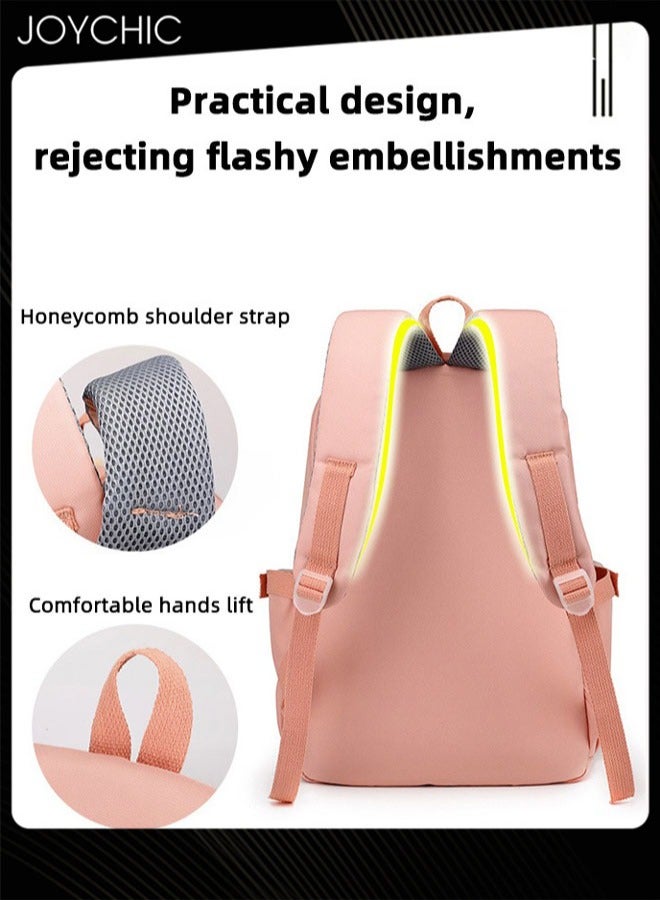 Joychic حقيبة ظهر جميلة للطلاب بنمط سادة، حقيبة ظهر بسيطة وحقيبة كتب كبيرة الحجم مع أحزمة كتف قابلة للتعديل للطلاب المتوسطين والثانويين، باللون الوردي - Image 4