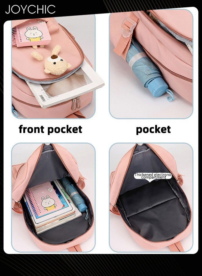 Joychic حقيبة ظهر جميلة للطلاب بنمط سادة، حقيبة ظهر بسيطة وحقيبة كتب كبيرة الحجم مع أحزمة كتف قابلة للتعديل للطلاب المتوسطين والثانويين، باللون الوردي - Image 5
