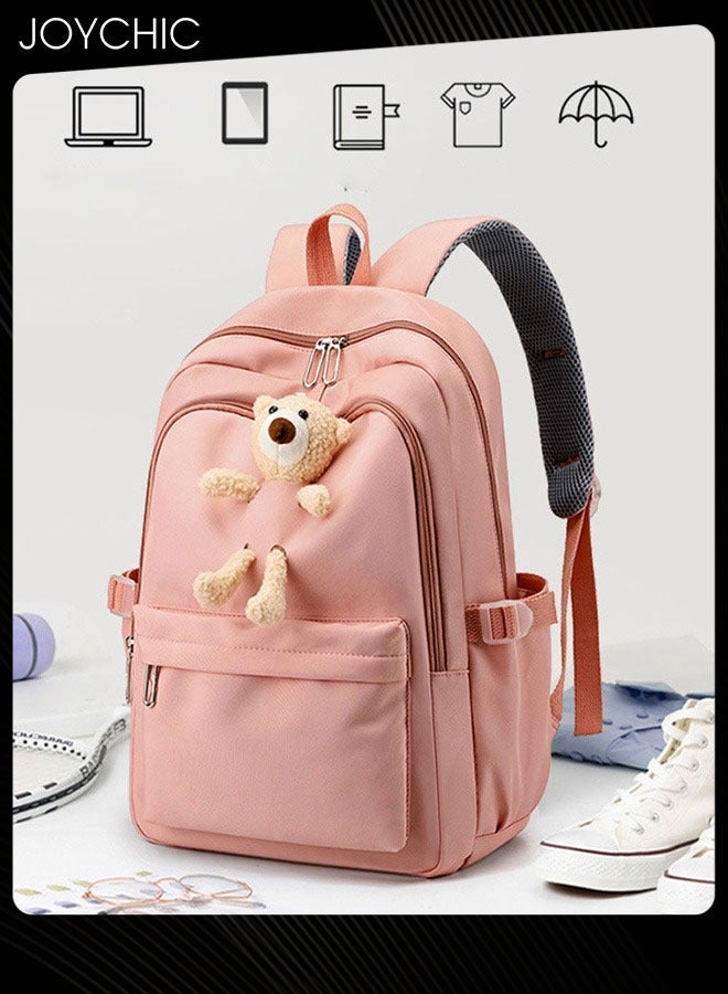 Joychic حقيبة ظهر جميلة للطلاب بنمط سادة، حقيبة ظهر بسيطة وحقيبة كتب كبيرة الحجم مع أحزمة كتف قابلة للتعديل للطلاب المتوسطين والثانويين، باللون الوردي - Image 2