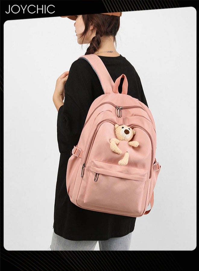 Joychic حقيبة ظهر جميلة للطلاب بنمط سادة، حقيبة ظهر بسيطة وحقيبة كتب كبيرة الحجم مع أحزمة كتف قابلة للتعديل للطلاب المتوسطين والثانويين، باللون الوردي - Image 1