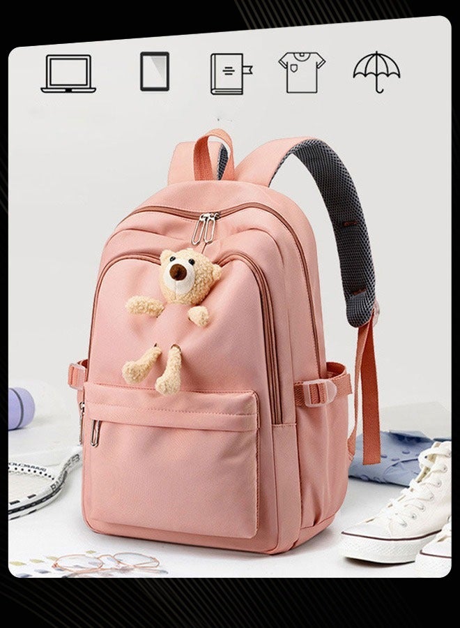 Joychic Solid Pattern Lovely Student Backpack Simple Daypack  Large Capacity Bookbag with Adjustable Shoulder Straps for Middle High Students Pink - Image 2