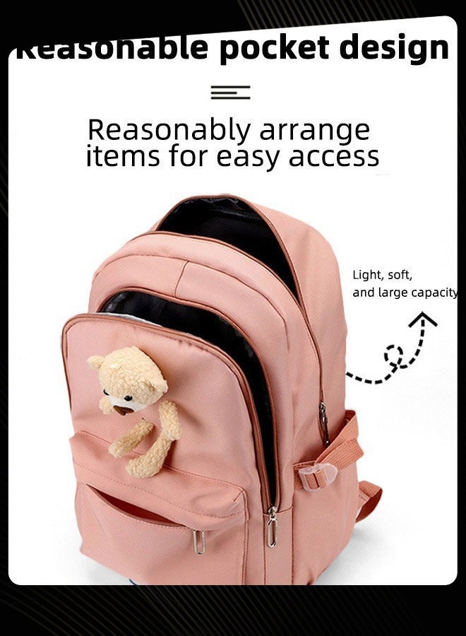 Joychic Solid Pattern Lovely Student Backpack Simple Daypack  Large Capacity Bookbag with Adjustable Shoulder Straps for Middle High Students Pink - Image 3