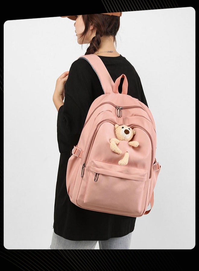 Joychic Solid Pattern Lovely Student Backpack Simple Daypack  Large Capacity Bookbag with Adjustable Shoulder Straps for Middle High Students Pink - Image 1