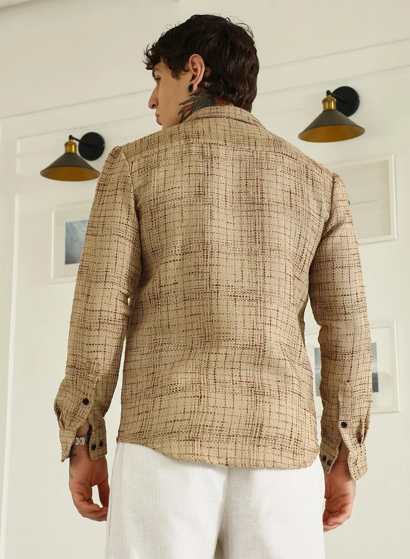 CAHOOT  Men's Beige Textured Cotton-Polyester Blend Shirt for Men | Best Price UAE