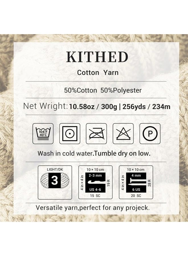KITHED Cotton Yarn，10.5oz，526yard，3 Pack ，Soft Yarn for Crocheting and Knitting (11 Matcha Green) - Image 2