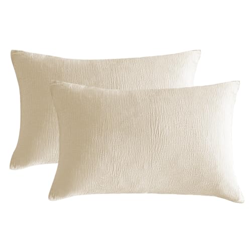 SE SOFTEXLY Muslin Pillowcases Standard Size 100 Cotton 2 Pack Pillow Shams with Envelope Closure Ultral Soft and Breathable Pillow Case Covers OffWhite 20 X 26 No Filling - Image 1