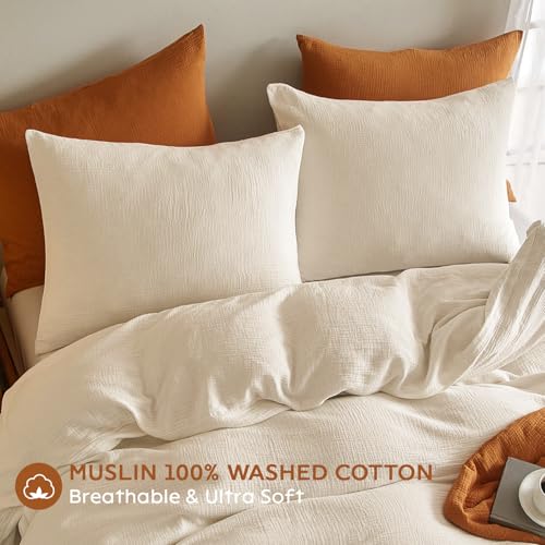 SE SOFTEXLY Muslin Pillowcases Standard Size 100 Cotton 2 Pack Pillow Shams with Envelope Closure Ultral Soft and Breathable Pillow Case Covers OffWhite 20 X 26 No Filling - Image 3