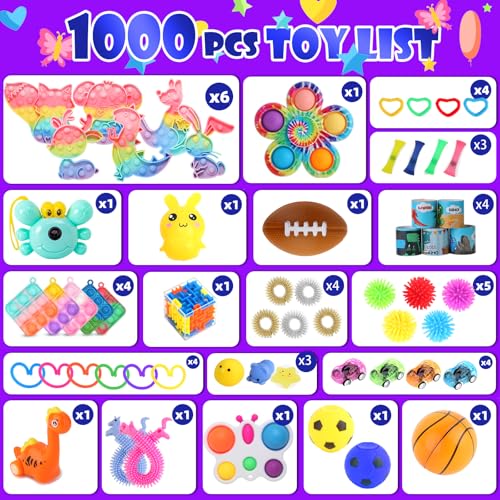 DKZ 1000Pcs Fidget Toys Pack Bulk Party Favors for Kids Stocking Stuffers Treasure Box Chest Birthday Party Classroom Carnival Prizes Pinata Stuffers Goodie Bag Stuffers Stress Relief Sensory Toy - Image 5