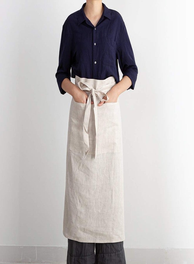 ATLINIA 100% Linen Half Apron Bistro Apron Waist Apron with Pockets Natural - Image 1
