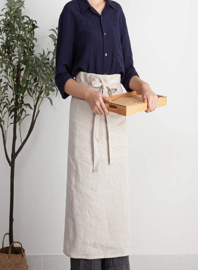 ATLINIA 100% Linen Half Apron Bistro Apron Waist Apron with Pockets Natural - Image 4