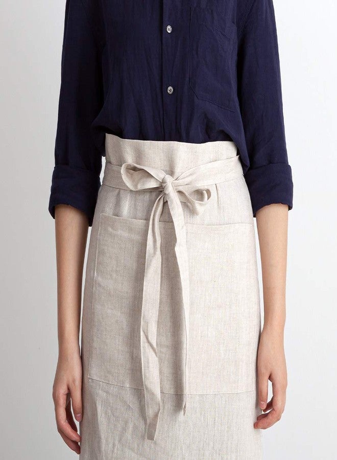 ATLINIA 100% Linen Half Apron Bistro Apron Waist Apron with Pockets Natural - Image 2