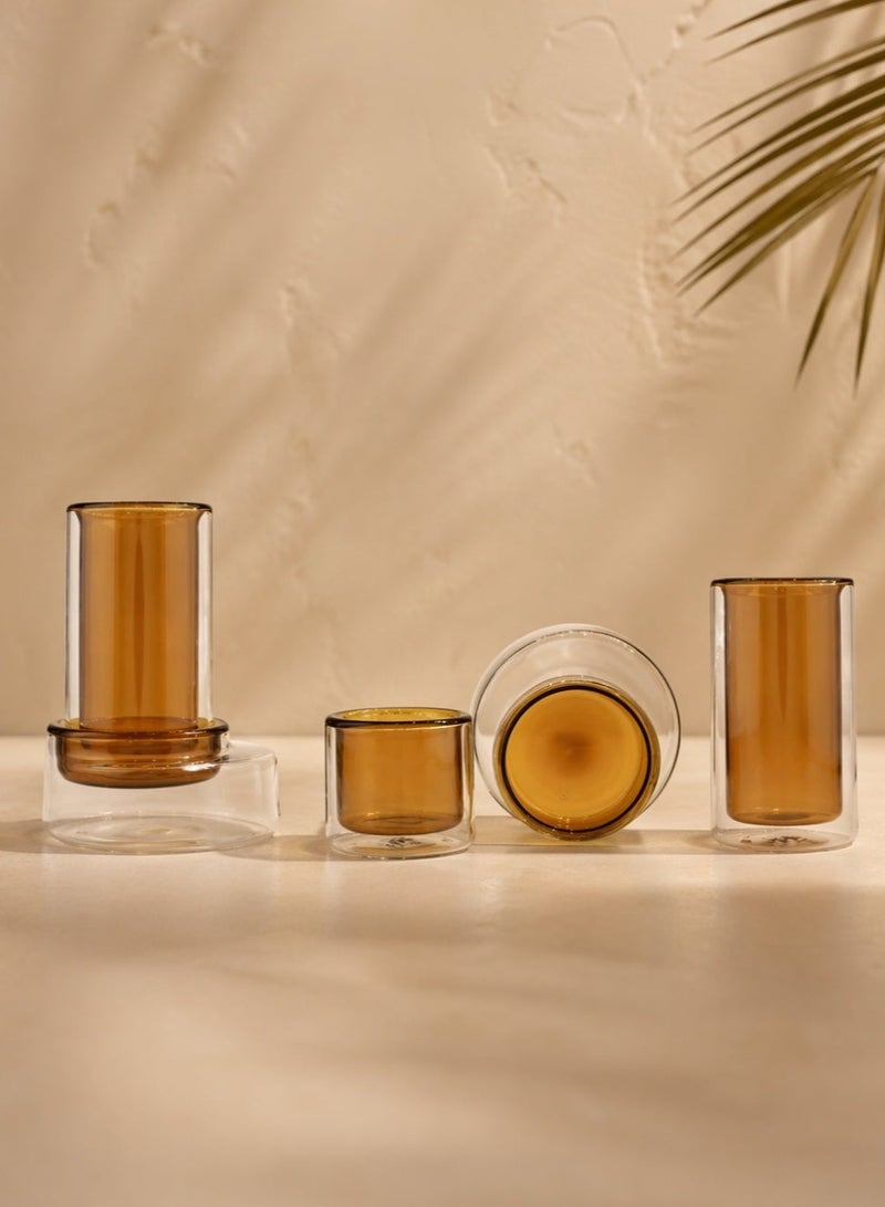 Raz Tea & Coffee Serving Set – Double-Wall Glass Design with Tinted Inner Cup & Clear Saucer - Image 1