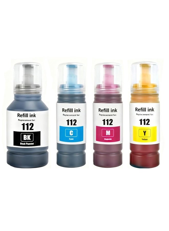 أوفيس ميكر Printer Ink 112 Ink bottle for epson 112 for EcoTank L6490 L6550 L6570 L15160, L15150, L15180 Printer （4PK Black Cyan Magenta Yellow） - Image 1