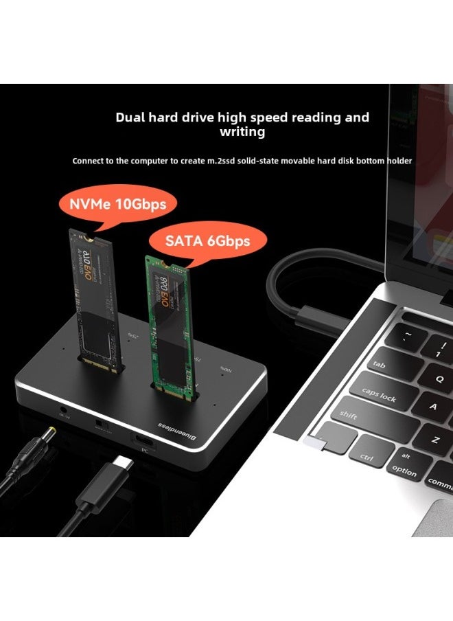 Generic M.2 Offline Cloning Base SATA/NVME Mutual Copying Dual Protocol Mobile Hard Disk Box Dual Disk M2 Solid State Socket-Color:Black  - Image 4
