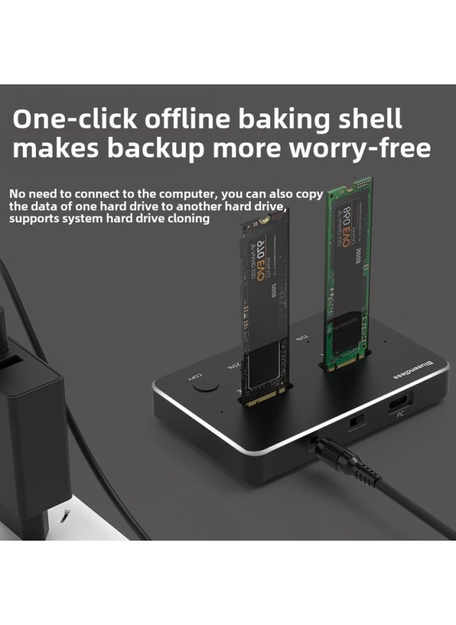 Generic M.2 Offline Cloning Base SATA/NVME Mutual Copying Dual Protocol Mobile Hard Disk Box Dual Disk M2 Solid State Socket-Color:Black  - Image 5