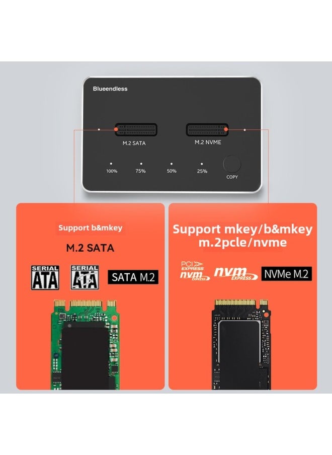Generic M.2 Offline Cloning Base SATA/NVME Mutual Copying Dual Protocol Mobile Hard Disk Box Dual Disk M2 Solid State Socket-Color:Black  - Image 3