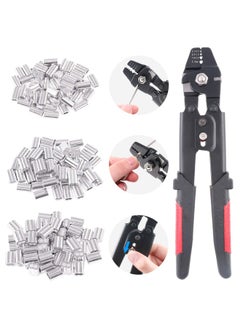 Glarks Up To 2.2Mm Wire Rope Crimping Tool Wire Rope Swager Crimper Fishing Crimping Tool With 180Pieces 1.2 1.5 2Mm Aluminum Double Barrel Ferrule Crimping Loop Sleeve Kit  - Image 1