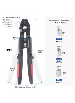 Glarks Up To 2.2Mm Wire Rope Crimping Tool Wire Rope Swager Crimper Fishing Crimping Tool With 180Pieces 1.2 1.5 2Mm Aluminum Double Barrel Ferrule Crimping Loop Sleeve Kit  - Image 2