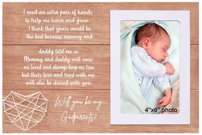 GODPARENTS PROPOSAL PICTURE FRAME GIFTS FOR BEST FRIENDS SISTER BESTIE BFFGODMOTHER GODFATHER TO BENEW BABY ANNOUNCEMENBAPTISM PRESENTSBABY GIFT SHOWERWILL YOU BE MY GODPARENTSWOODEN PHOTO FRAME