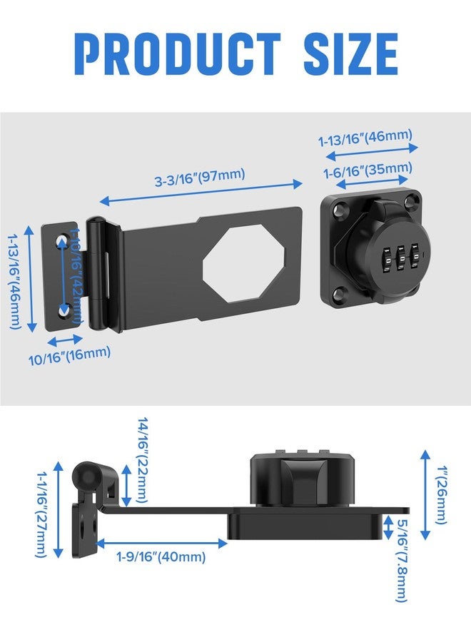 MeBantoo Cabinet Password Hasp Locks, 90 Degree Barn Door Lock, Household Security Combination Latch Lock for Locker, Fence, Bathroom, Outdoor, Garden (Black-1PC) - Image 4
