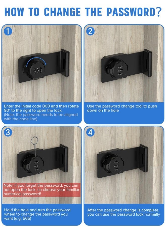 MeBantoo Cabinet Password Hasp Locks, 90 Degree Barn Door Lock, Household Security Combination Latch Lock for Locker, Fence, Bathroom, Outdoor, Garden (Black-1PC) - Image 3