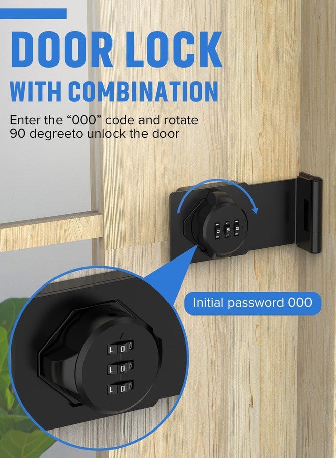 MeBantoo Cabinet Password Hasp Locks, 90 Degree Barn Door Lock, Household Security Combination Latch Lock for Locker, Fence, Bathroom, Outdoor, Garden (Black-1PC) - Image 2