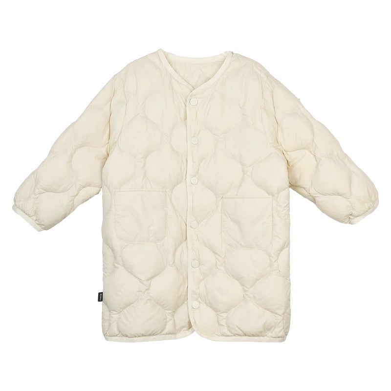Girls Lightweight Imitation Down Cotton-padded Jacket Womens Long and Short 2024 Autumn New Childrens Fashionable Western Style Solid Color Jacket apricot (long) 