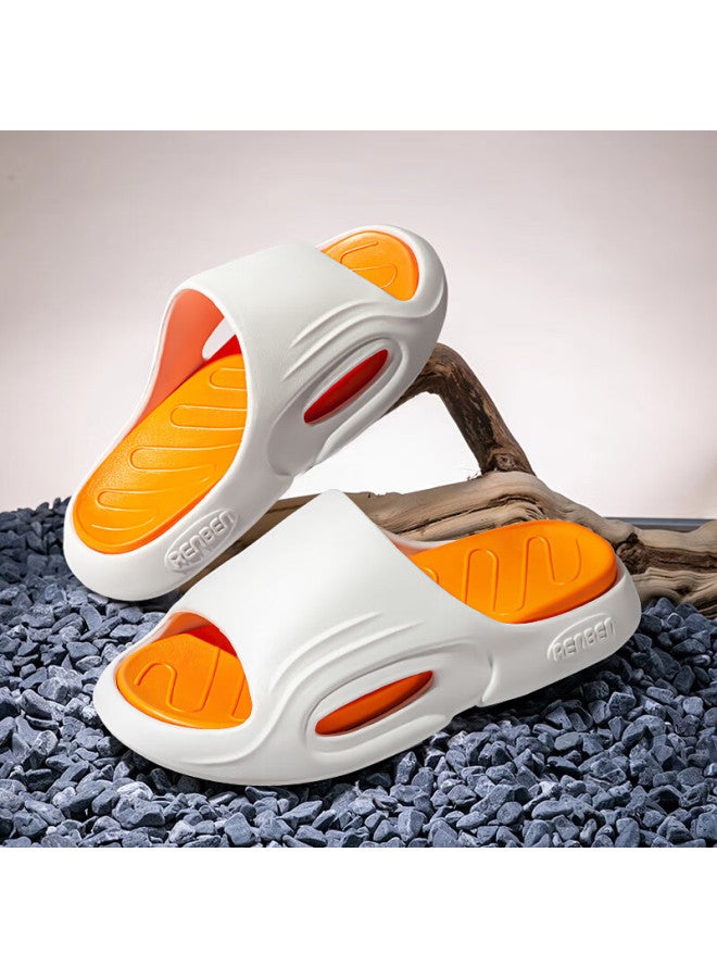 Renben Slippers For Men And Women, Couples Thick-soled Home Bathroom Shower Sports Outdoor Sandals 20007 White Orange 40-41 - Image 1