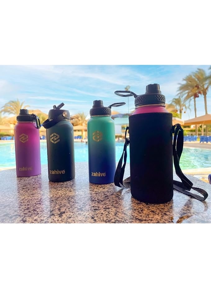 Zahive Stainless Steel Water Bottle 1l with 3 Lids & Bag - Insulated Water Bottle with Straw - 1000ml Double Wall Thermos Flask for Travel Hot & Cold Drinks, Sports, Gym, Leak Proof (32oz, Ocean Blue) - Image 3