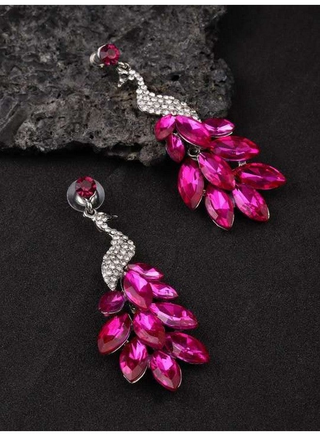 يو بيلا أقراط YouBella Jewellery Valentine Collection AAA Swiss Zircon Peacock أقراط عصرية للفتيات والنساء (وردي) - Image 2