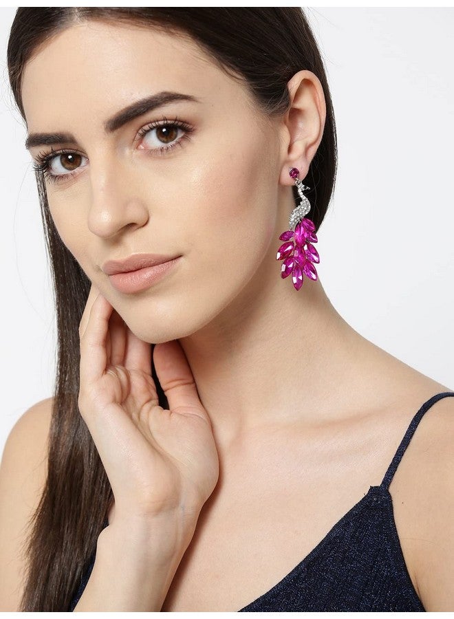 يو بيلا أقراط YouBella Jewellery Valentine Collection AAA Swiss Zircon Peacock أقراط عصرية للفتيات والنساء (وردي) - Image 3