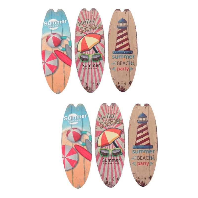 6 Pcs Beach Surfboard Sign Wood Surfboard Wall Art Surfboard Beach Signs Surfboard Wall Art Decor - Image 1