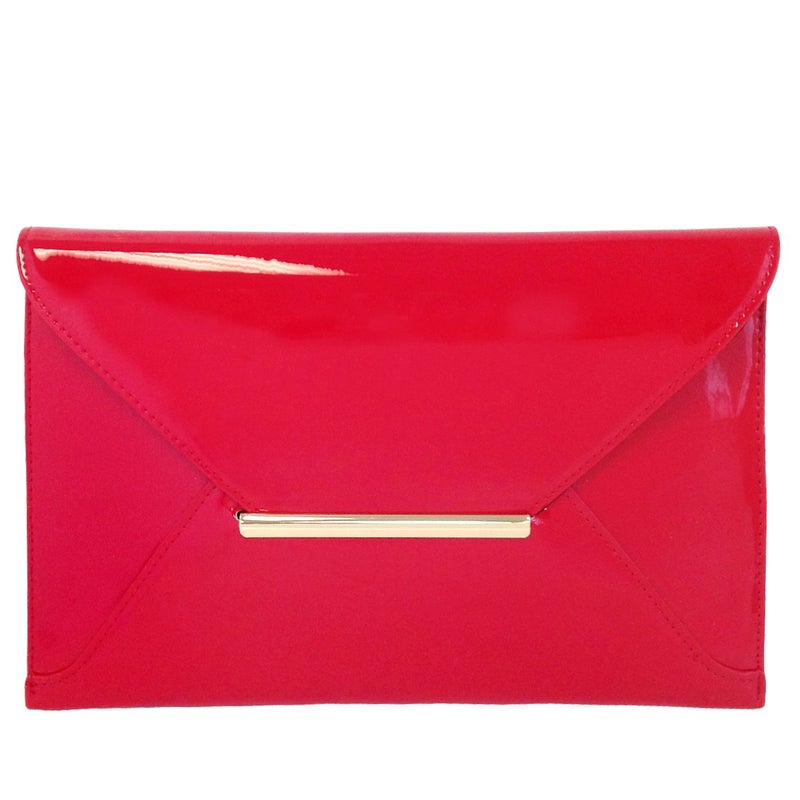 JNB Faux Patent Leather Envelope Candy Clutch Bag (Candy Apple Red) Medium - Image 1